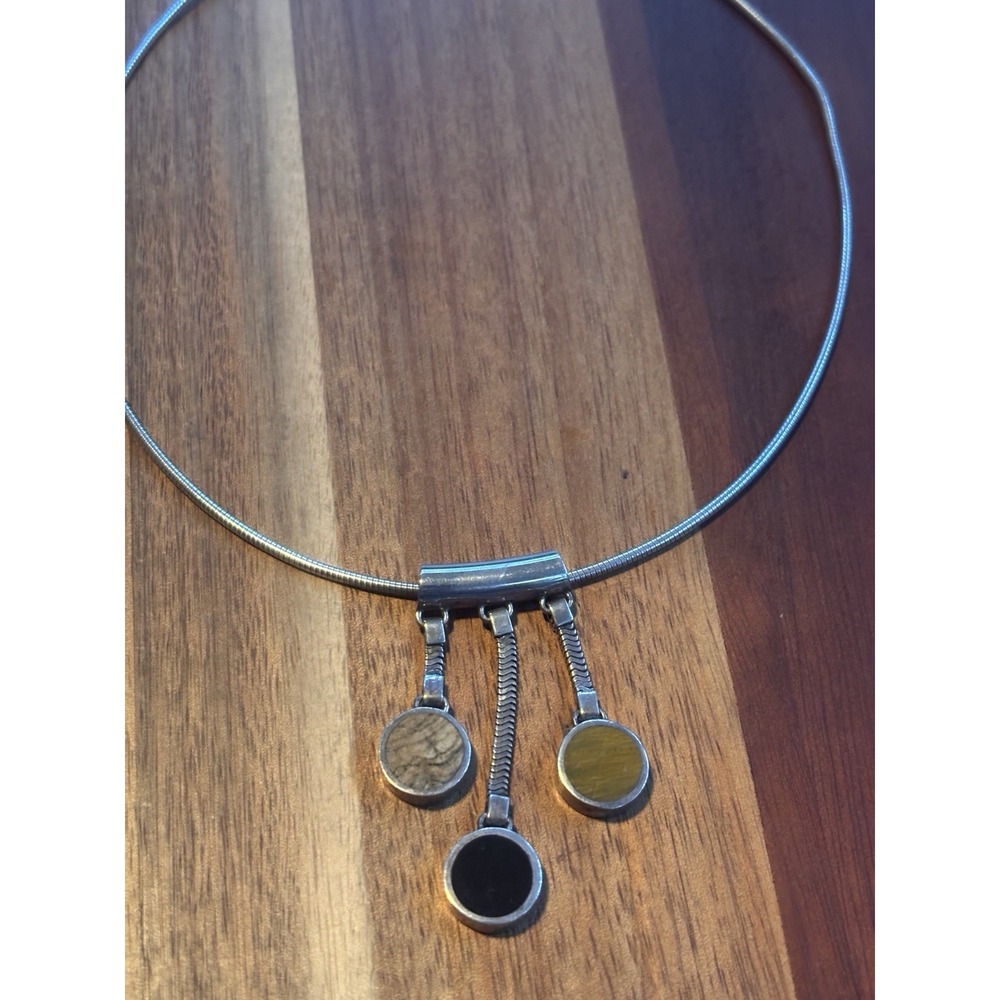 Vintage Artisan Choker Three Drop Reversible Necklace Sterling 12"